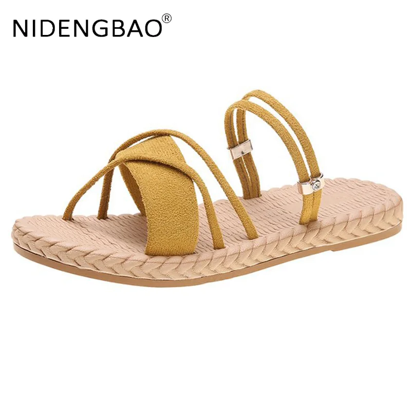Women Sandals 2021 Summer Flat Beach Shoes Fashion Roman Style  Thin Strips Gladiator Non Slip Female Sandalias De Las Mujeres