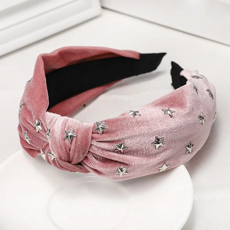 pink 12 шт. Корейская звезда Шипованная бархатная повязка на голову для женщин головной одежда ретро Топ обруч с бантиком зимний для волос украшения - Цвет: pink