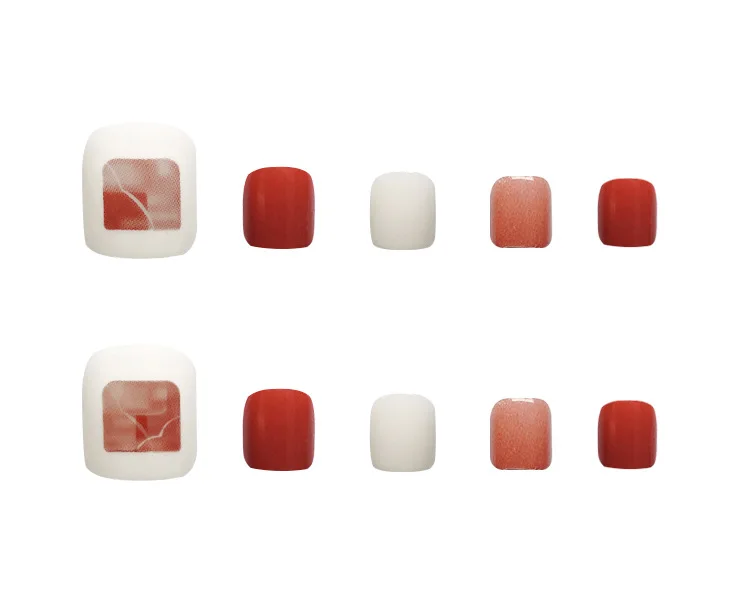 

24pcs Pictorial Printed Toenail Patch Caramel Glue Type Removable Short Paragraph Fashion Manicure False Toenail Patch