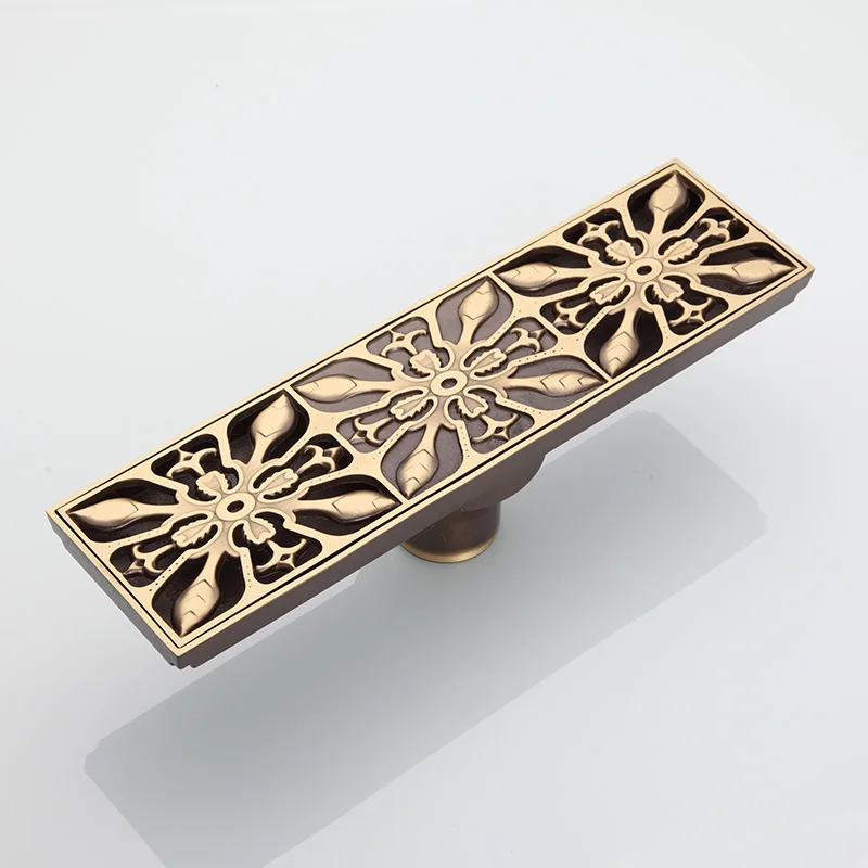 Античная латунь 8x28 см ванная комната Линейный душ Трап провода Фильтр отходов