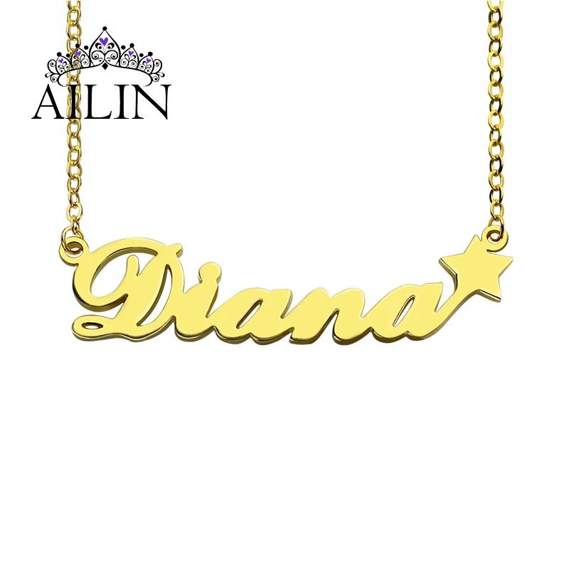 

Модное изящное ожерелье AILIN со звездами и именем шрифта на заказ, ожерелье с покрытием из нержавеющей стали 18K золотого цвета, женское колье