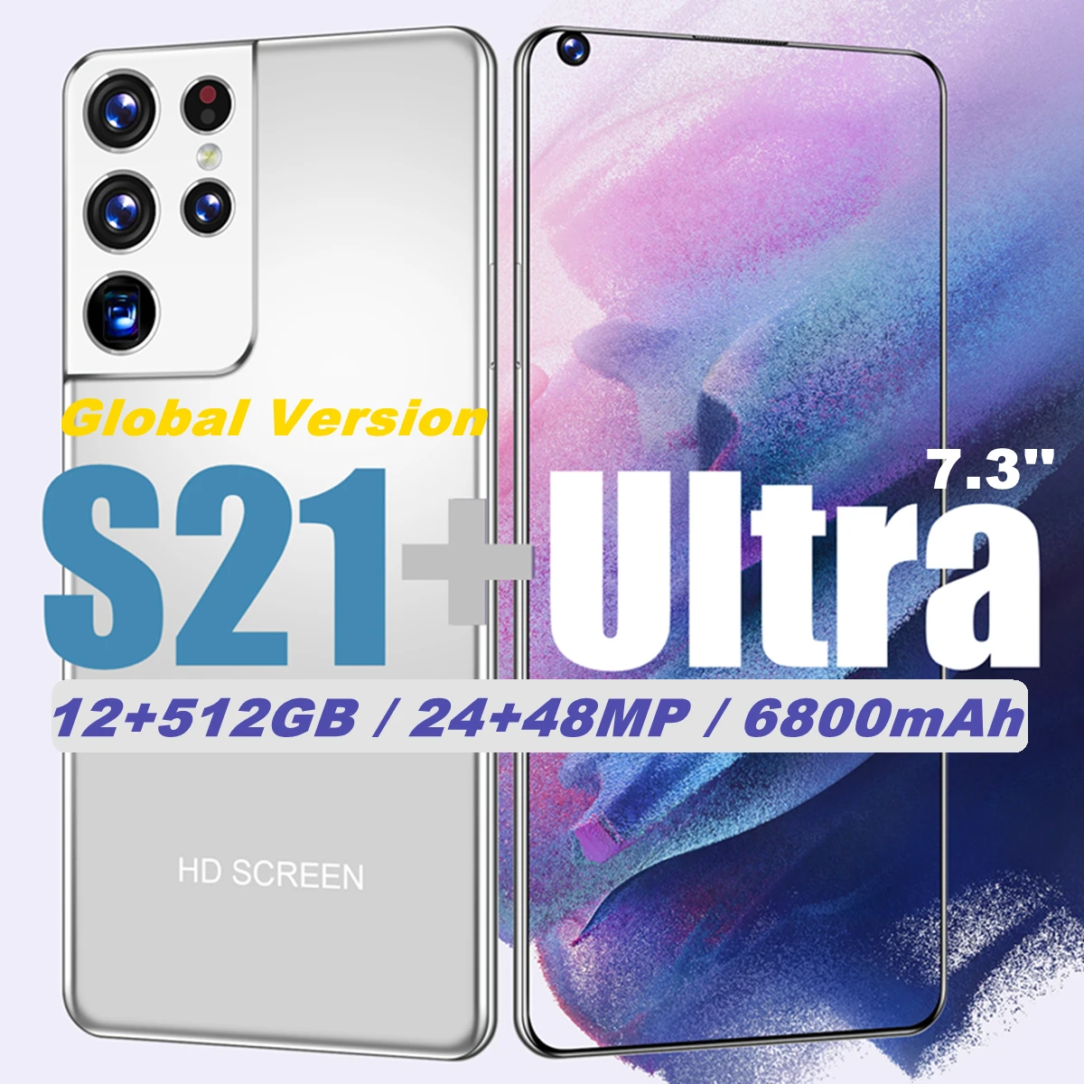 

Global Version S21 + Ultra 7.3'' Smartphone 16GB 512GB 24+48MP Camera 6800mAh Mobile Phone Dual SIM Card 8 Cores Cell Phone
