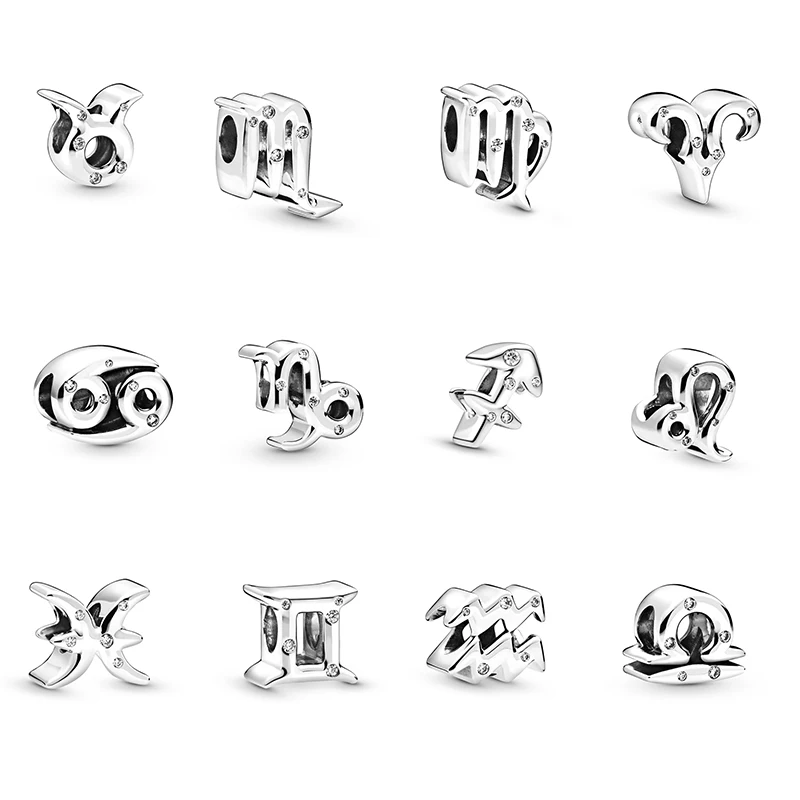 

MC Zodiac 12 Month Beads Fit For Original Pandora Bracelet Accessories 925 Sterling Silver Retro Vintage Black DIY Fine Charms