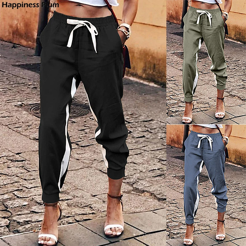 

Women Casual Drawstring Harem Pants Autumn New High Waist Long Trousers with Pockets Elegant Fashion Joggers Pants