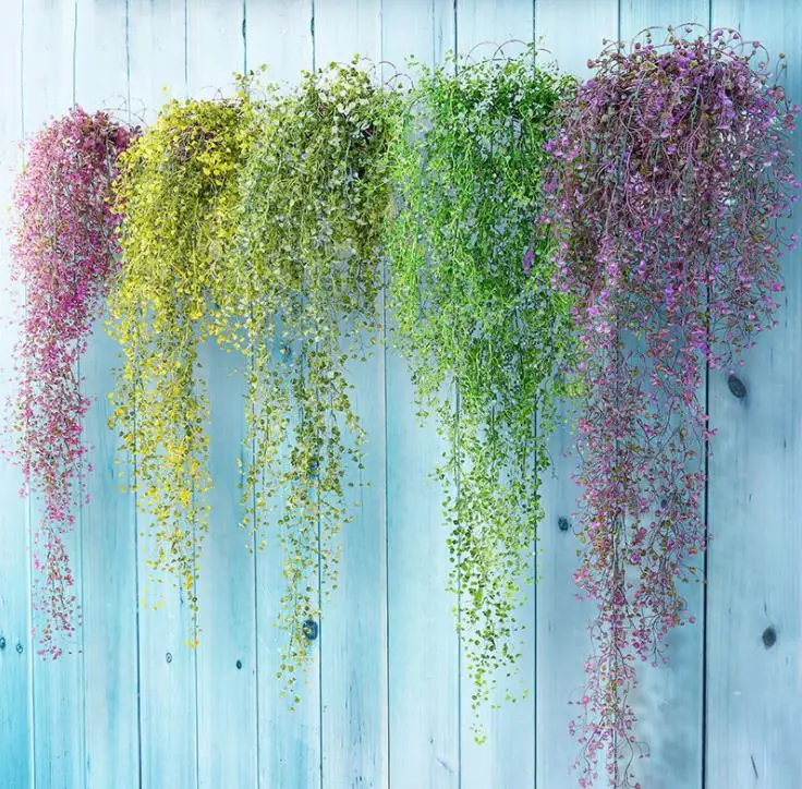

Colorful artificial flowers vines silk hanging ivy leaf plant leaves for home garden wall decoration plastic flowers wedding SN
