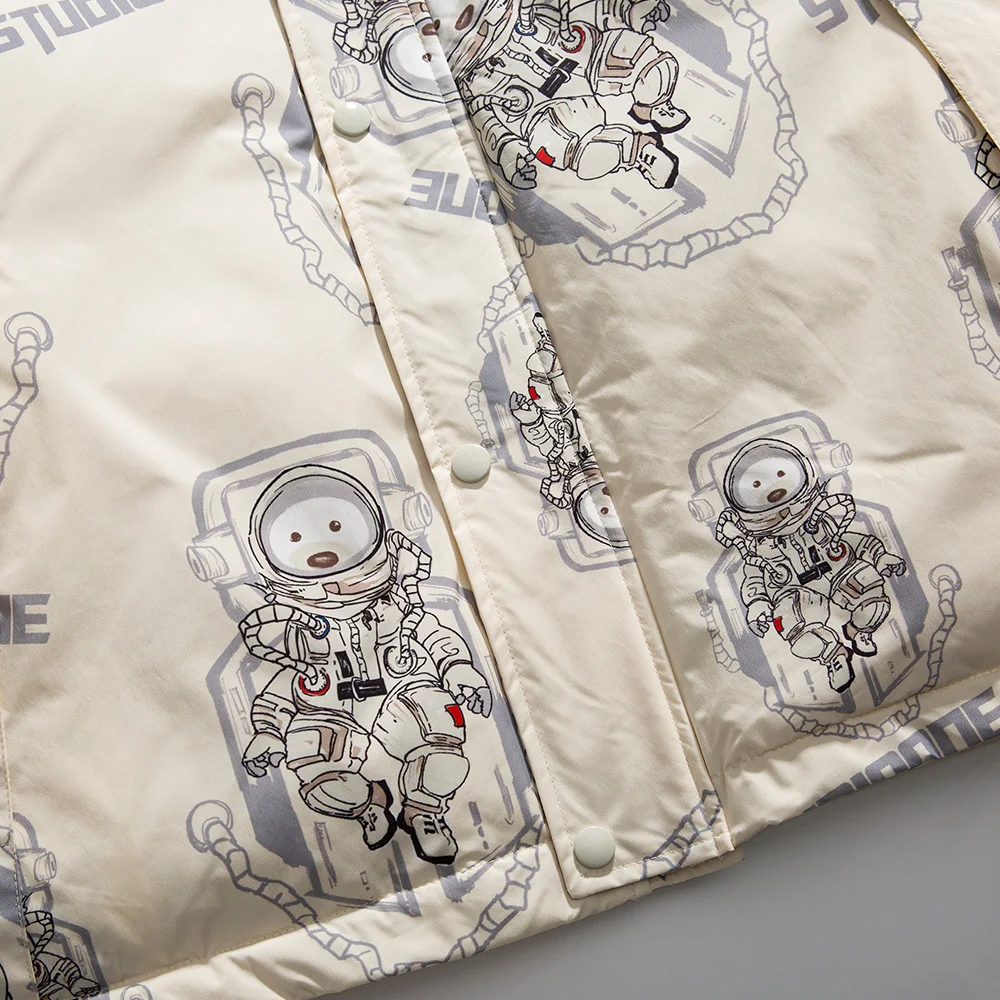 Aolamegs Hooded Winter Jacket Men Cute Cartoon Print College Style Parkas Warm Loose Hip Hop Harajuku Cotton Padded Coat Outwear