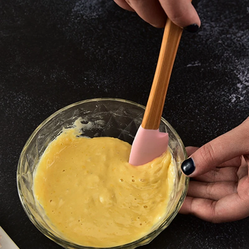 

5 Pack Mini Spatulas Scrapers with Bamboo Handle,Heat Resistant Silicone Spatula Set,for Baking,Cooking,Mixing