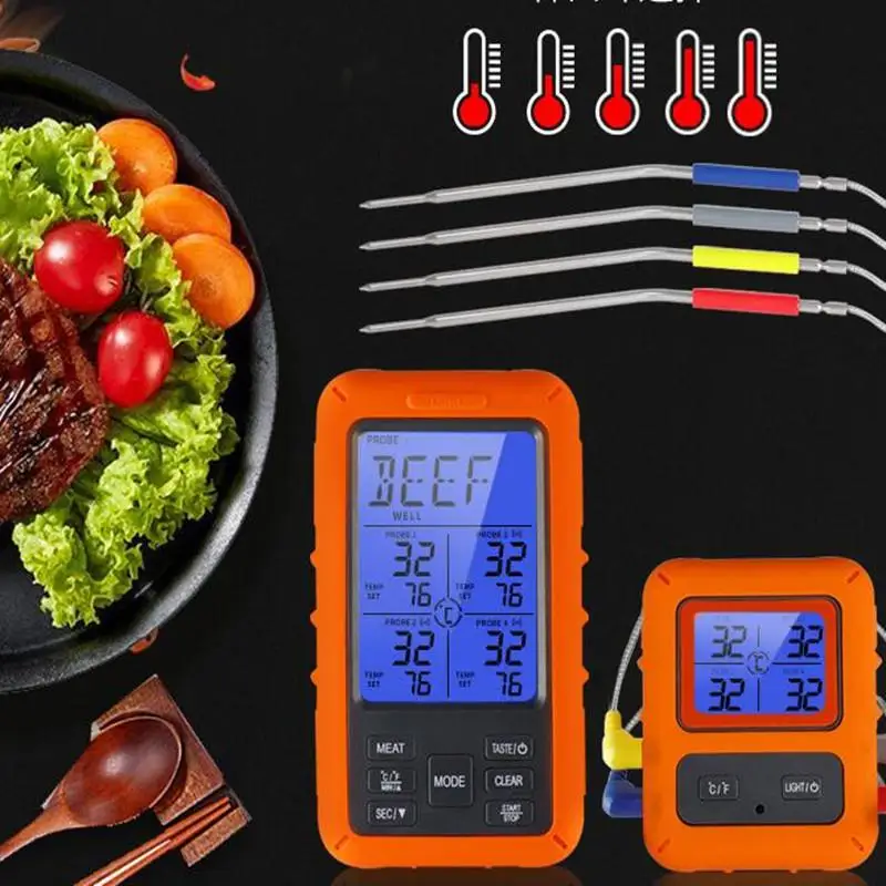 

100M Remote Wireless Digital Meat Thermometer TS-TP40 Grill Oven Kitchen Thermomet With Timer 4 Probes For BBQ Food Oven Smoker