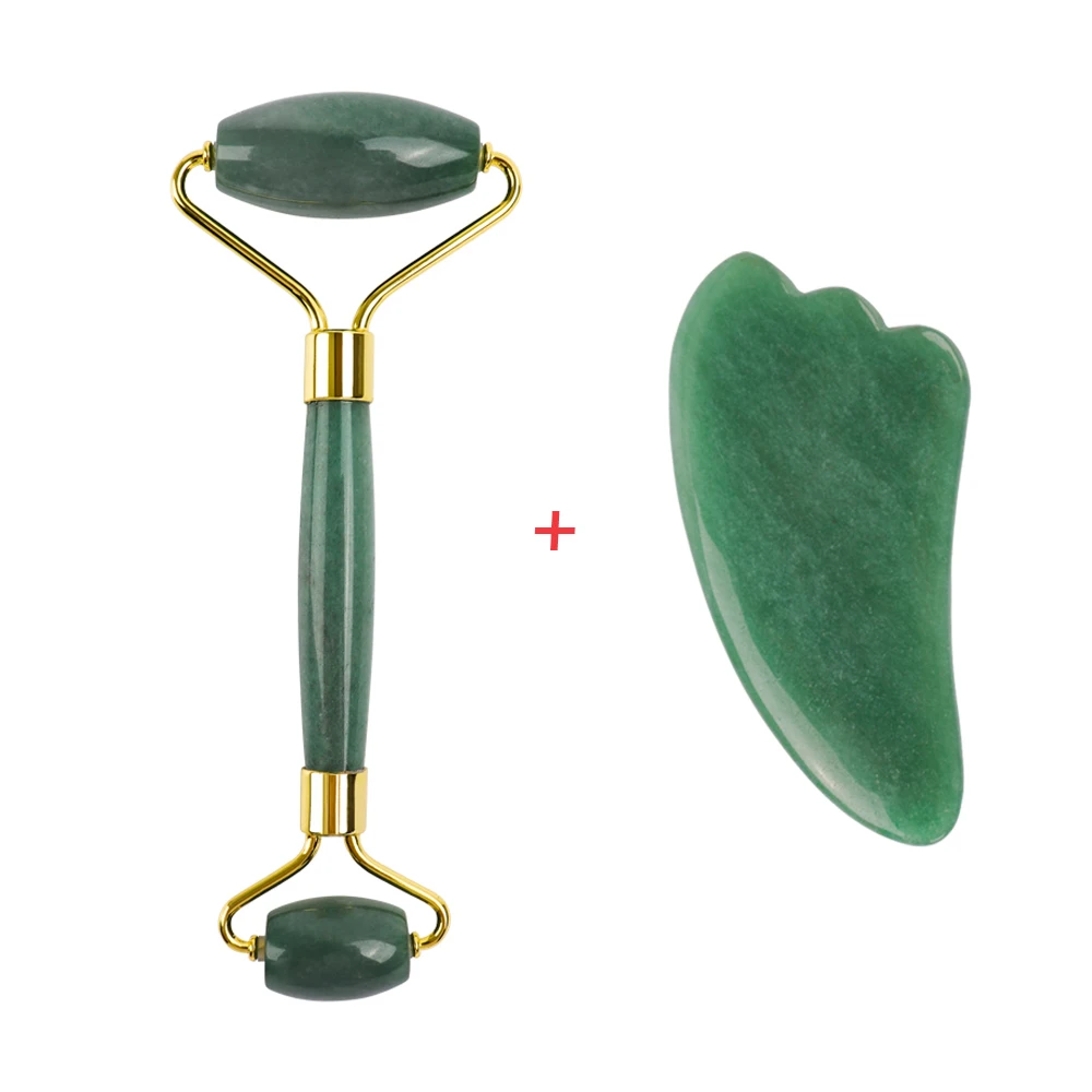 set 2 Нефритовый ролик и Gua Sha набор инструментов настоящий натуральный нефрит ролик для лица глаз шеи антивозрастной нефритовый ролик для массажа лица - Цвет: set 2