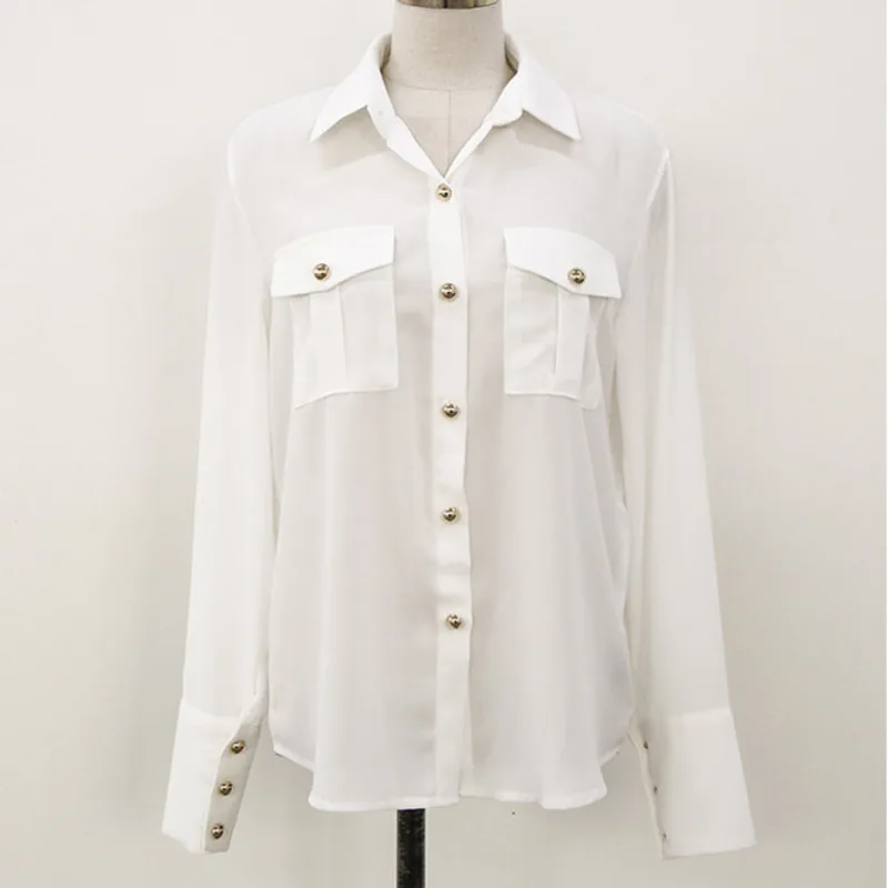 

XUXI Button Shirt Long Sleeve Women's White Fashion Thin Office Dress Women's Fashion Blouse Casual Top Spring Autumn 2021 E391