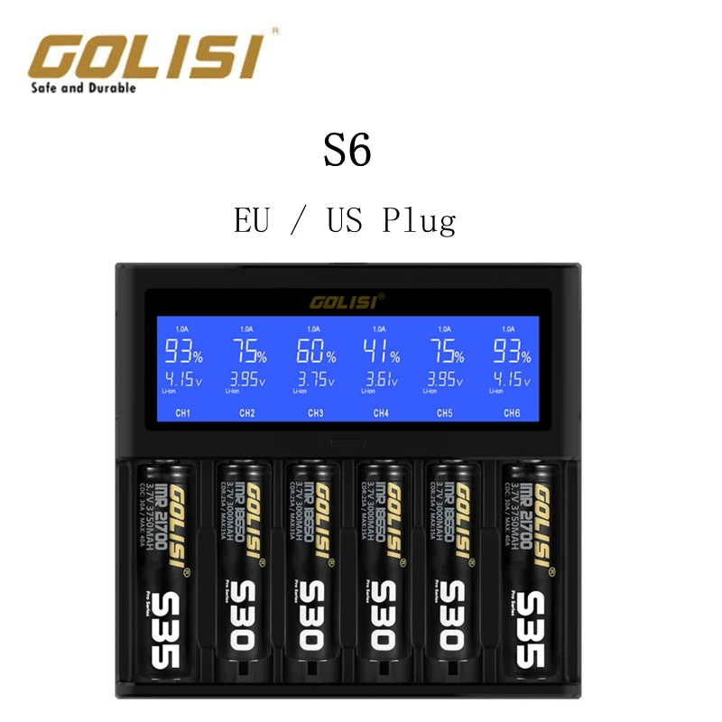 GOLISI S6 S2 S4 ЕС/США ЖК дисплей умный Ni MH/Ni cd зарядное устройство 18650 26650 18350 16340