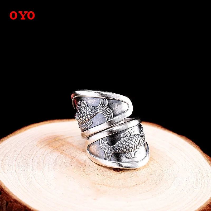 New 999 Pure Silver Jewelry Women's Seiko Open Small Koi Ring