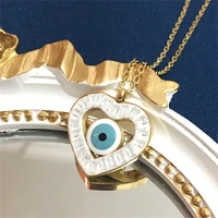 fashion glamour heart shaped blue eye titanium steel gold plate women christmas party jewelry 2021
