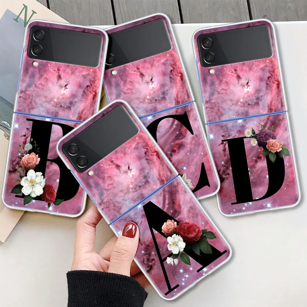 Aliexpress - Letter A B Flowers Pink Case For Samsung Galaxy Z Flip 3 5G Transparent Hard Cell Phone Cover ZFlip3 Clear PC Luxury Fundas