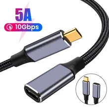 5A 100W Tipe C 10Gbps Gen2 USB 3.1 Ke USB-C Data Ekstensi Tipe-c Kabel Pengisi Daya Cepat Kabel Ekstensi untuk Ponsel Laptop Macbook
