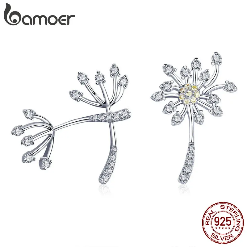 BAMOER, настоящее 925 пробы, серебро, цветущий Одуванчик, любовь, изысканные серьги-гвоздики для женщин, модное серебряное ювелирное изделие SCE506