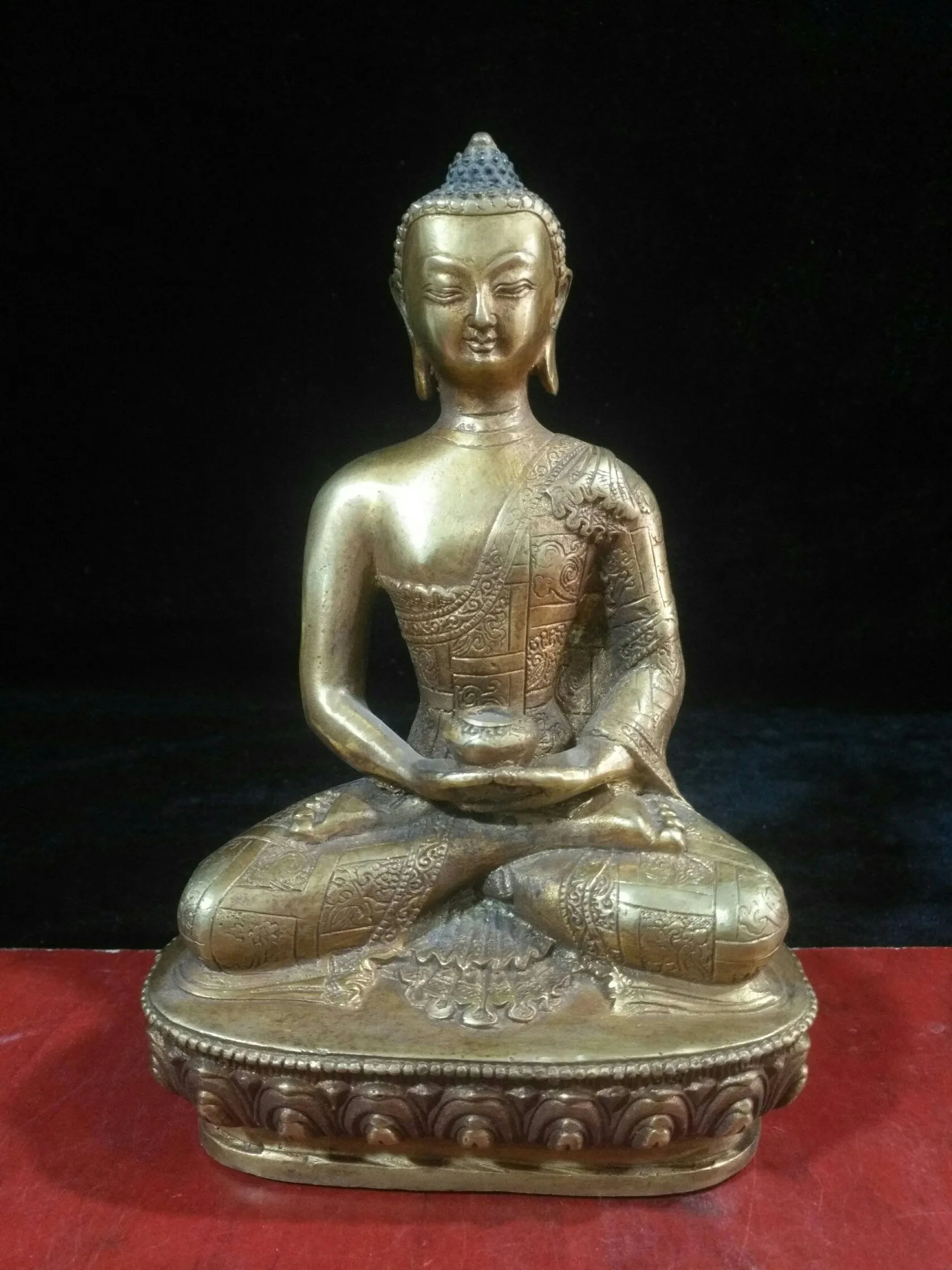 

Home Decor 8" Tibet Buddhism Old bronze Cinnabars Shakyamuni Medicine Buddha Amitabha statue Enshrine the Buddha