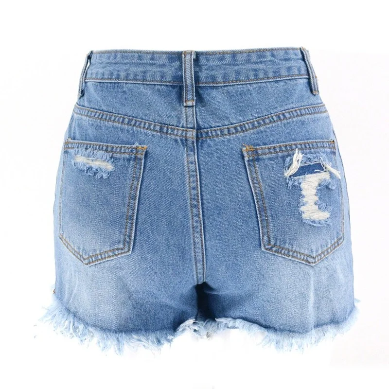 

Mid Waist Blue Ripped Jean Shorts Sexy Skinny Curly Denim Shorts Fashion Hole Tassel Women 2021 Summer Streetwear Pockets XS-L