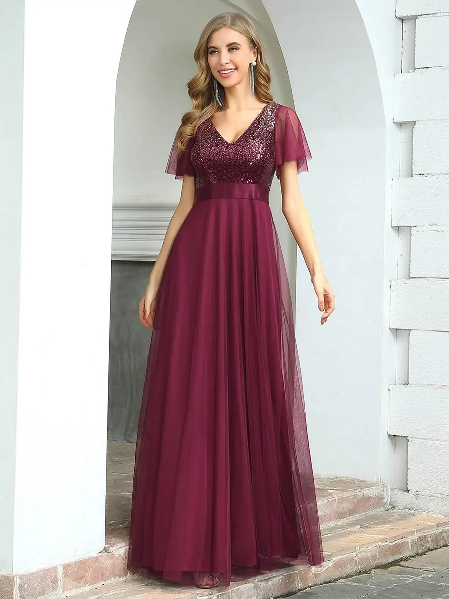 

Fashion A-Line Wholesale Tulle Evening Dress with Sequin