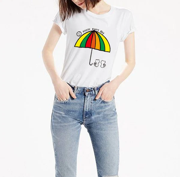 2020 теория 3d плавки куб Радуга зонтик печать Женская Футболка свободная o-образным