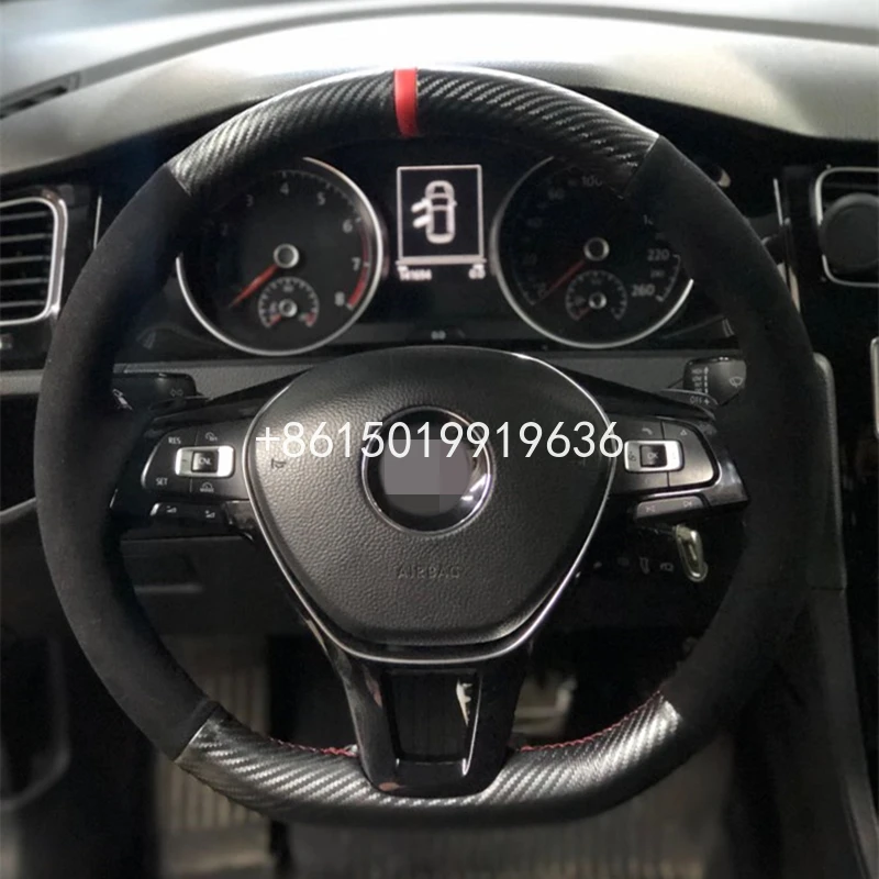 

Car Steering Wheel Cover Carbon Fiber Black Suede For Volkswagen Golf 7 Mk7 Touran Up New Polo Jetta Passat B8 Tiguan