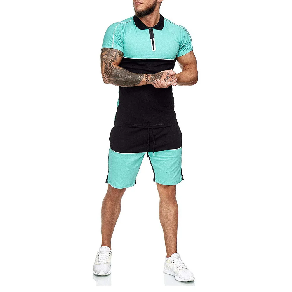 

Men's short suit summer casual summer clothingMen's short suit summer casual summer clothing 2-piece color-blocking sportswear