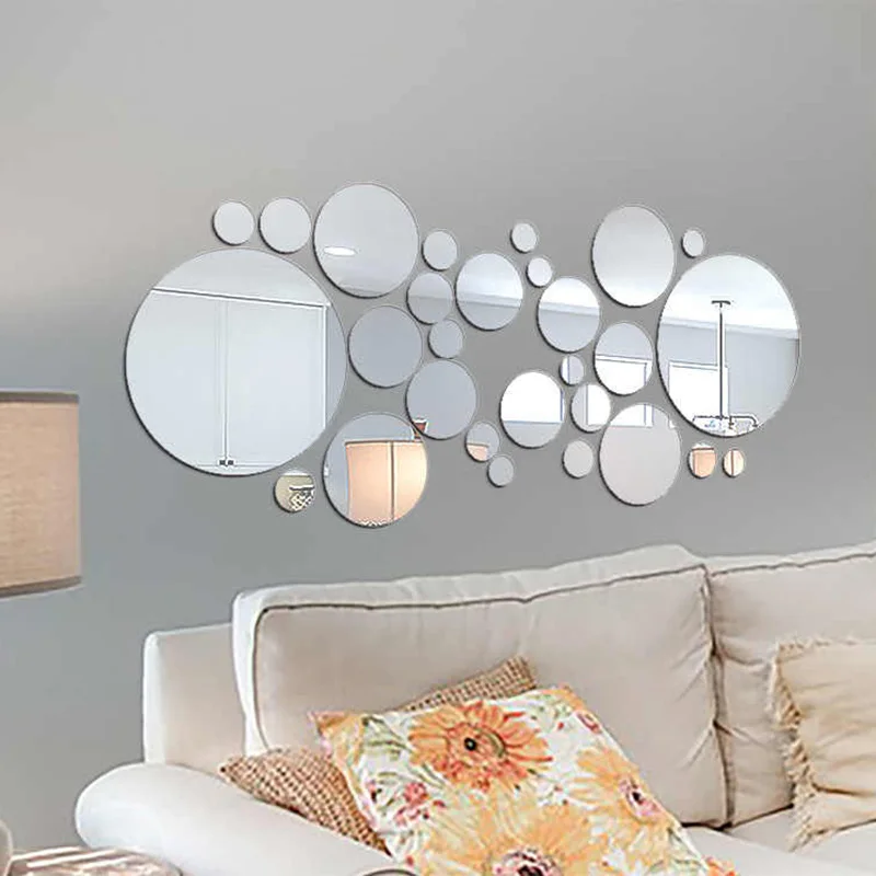 28 шт. мини 3D акриловые зеркальные настенные наклейки сердце/круглая форма