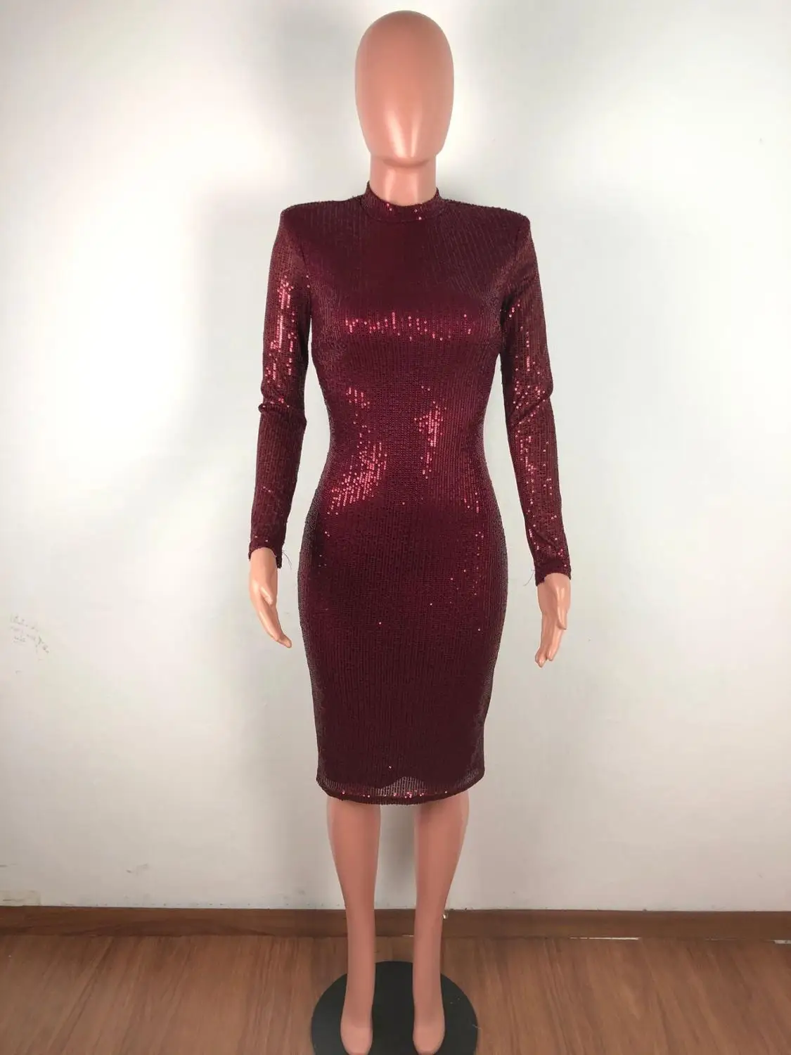 

Sequin Evening Party Dress Women Elegant O Neck Long Sleeve Knee-Length Red Bodycon Sparkling Clubwear Women Dress Vestidos Robe