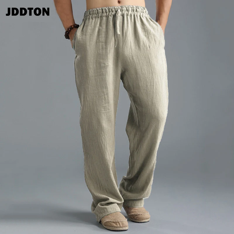 JDDTON мужские хлопковые льняные брюки тонкие эластичные дышащие повседневные