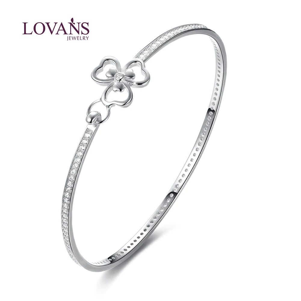 

LOVANS 925 Silver Bracelets Flower Shaped Bangle Zircon Bracelet Clasp Cuff Bracelets Jewelry 17cm браслеты на руку женкие