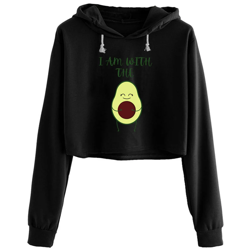 

I Am With Avocado Crop Hoodies Women Kpop Korean Y2k Kawaii Pullover For Girls