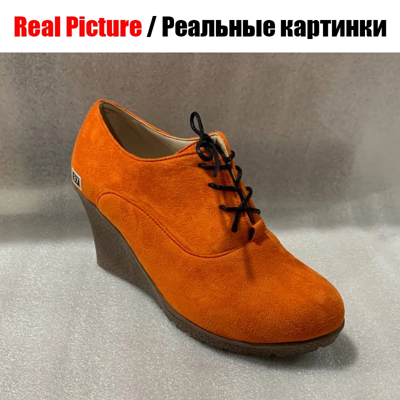 BONJOMARISA/Лидер продаж на высоком каблуке Туфли-лодочки на платформе-танкетке Для женщин повседневная обувь на шнурках Женская мода удобные высокое качество обуви