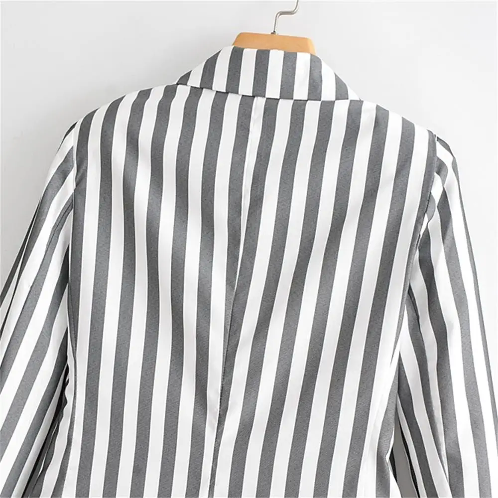 

2020 autumn women clothing literary retro one buckle thin striped cotton and linen casual suit