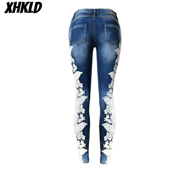 Женские Модные кружевные джинсы с вырезами обтягивающие женские узкие брюки