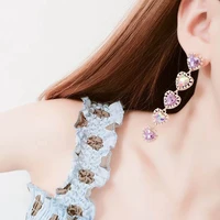 korean new fashion love heart rhinestone long crystal for women pink purple dangle earrings