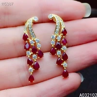 kjjeaxcmy fine jewelry 925 sterling silver natural ruby girl new exquisite earring eardrop support test chinese style