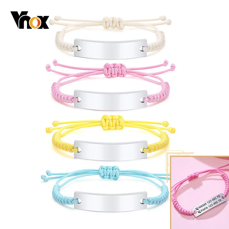 

Vnox Personalized Engrave Baby ID Bracelets for Girls Boys,Length Adjustable Braided Rope Stainless Steel Wristband, Custom Gift