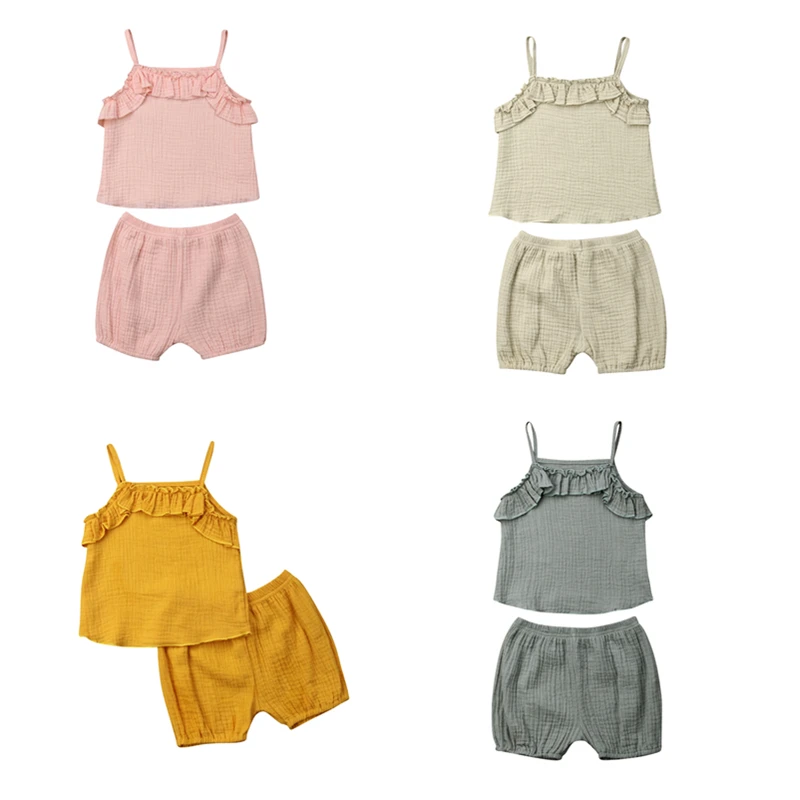 

Летний костюм Emmababy без рукавов с оборками, майка и шорты, комплект одежды из 2 предметов, милая Одежда для новорожденных девочек