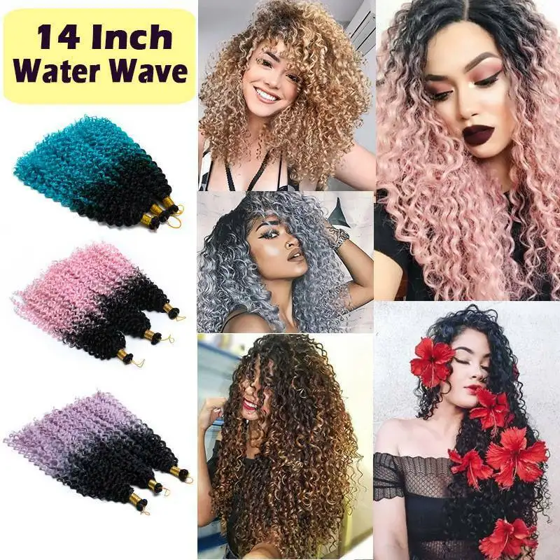 

14 inch Curly Water Wave Bundle Deal Crochet Hair Extensions Bulk Bohemian Hair Ombre Synthetic Braiding Hair For Crochet Braids