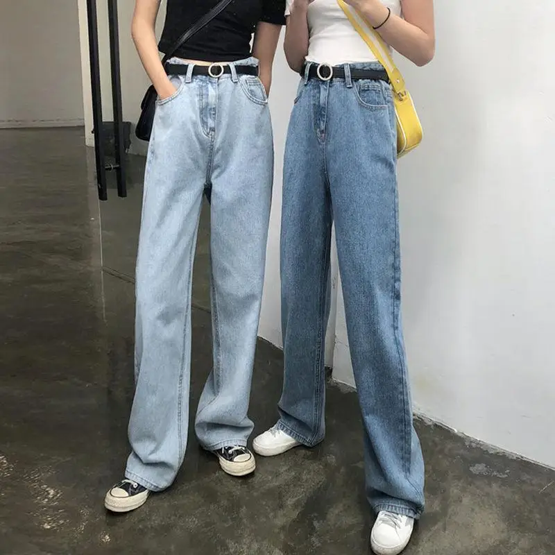 

2019 Women Jeans Zipper Straight Boyfriends Korean Style High Waist Long Pants Ladies Vintage Blue Denim Jeans J3658