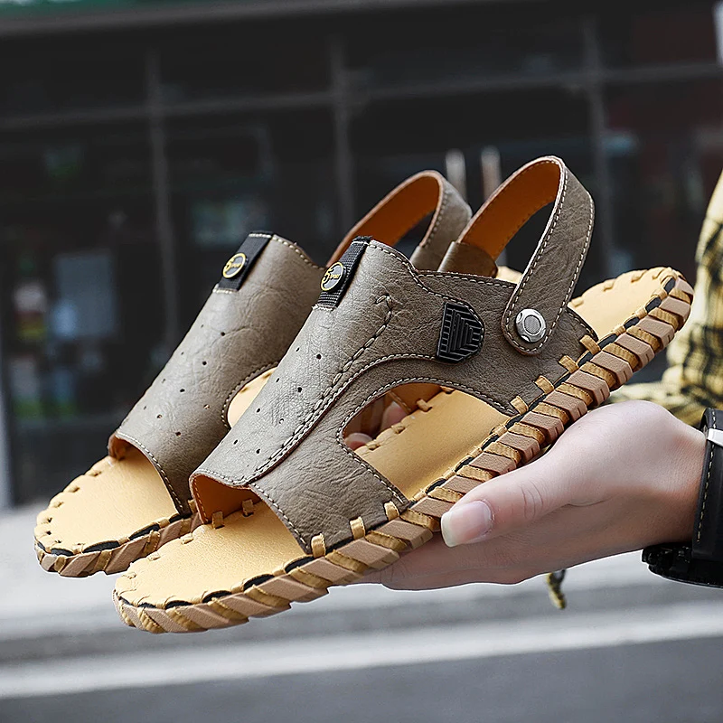 

2021 summer new leaky toe sandals trend all-match external wear dual-use slippers casual beach shoes men's shoes