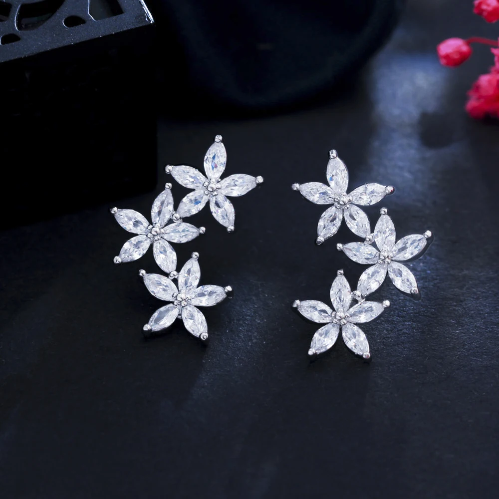 Женские Романтические серьги ThreeGraces модные из белого золота с кубическим