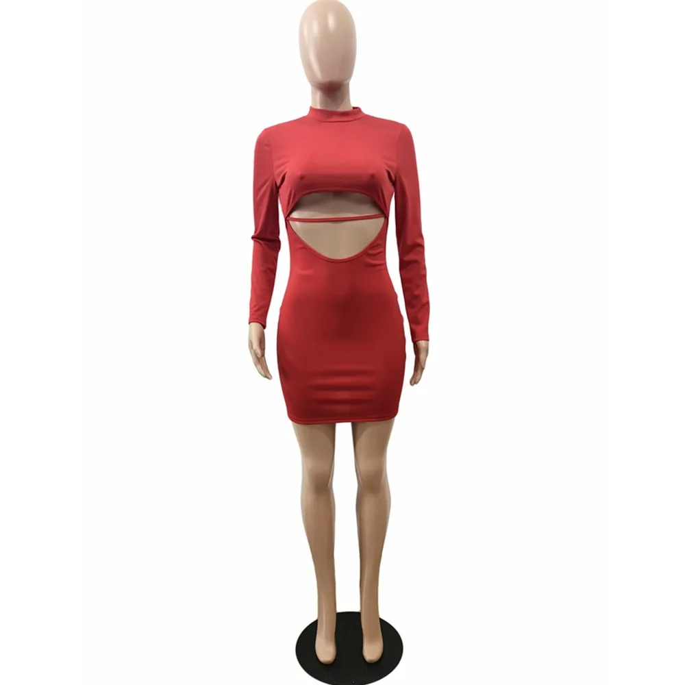 

2020 Autumn Sexy Dress Solid Color round Neck Sheath Dress Pencil Dress European and American Women's Clothing