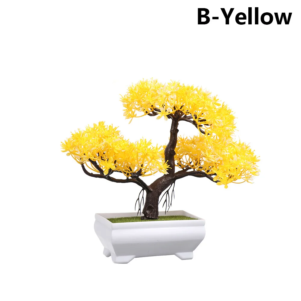 B-Yellow 1 комплект искусственный пластиковый бонсай заменитель пены в горшке реалистичные растения Настольный орнамент топиарная сосновая дерево украшение для дома ремесла - Цвет: B-Yellow