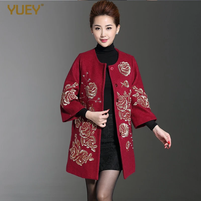 Женское шерстяное пальто среднего возраста осенне-зимняя одежда с национальной