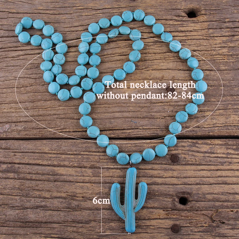 Модное ожерелье с узелком из белого и бирюзового кактуса этническое богемное