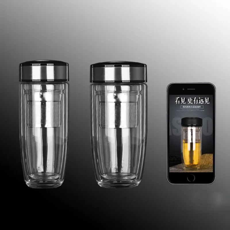 Двухслойная стеклянная Мужская портативная чашка для питья изоляция анти
