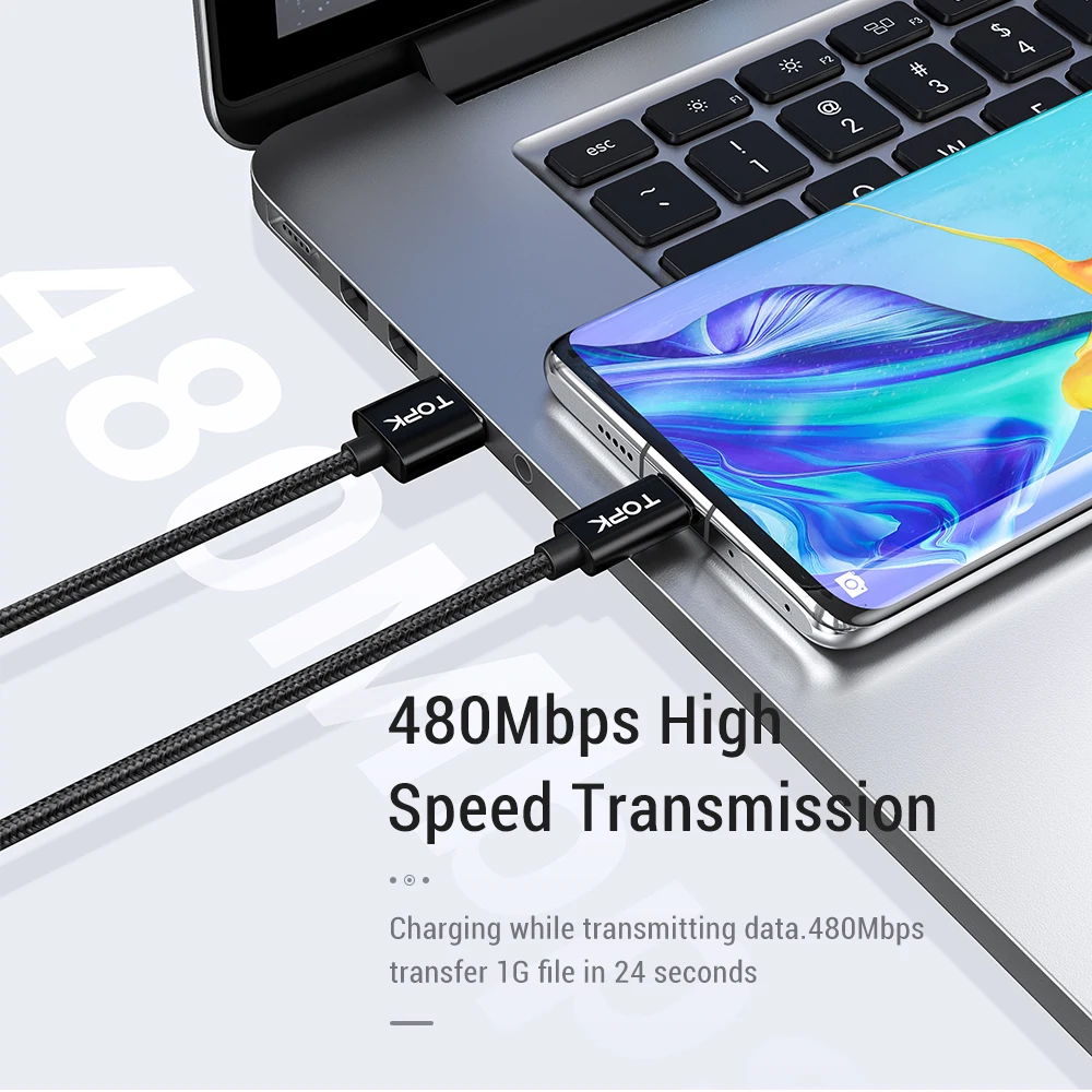 Кабель TOPK USB Type-C/Micro-USB/Lightning для телефонов iPhone Android мобильный телефон-USB-C м |