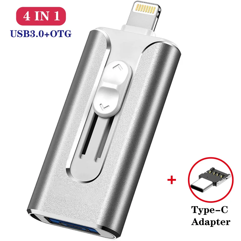 4 в 1 металлический USB-флеш-накопитель 128 ГБ OTG-накопитель 32 64 USB 3 0 флэш-диск для iPhone