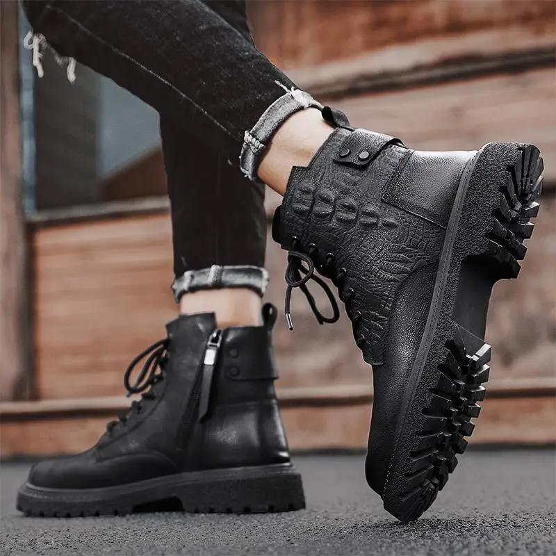 

Cow Leather Martin Boots Tooling Boots Locomotive Leather Shoes Men's Shoes Large Size High-top Platform Shoes Zapatillas Hombre